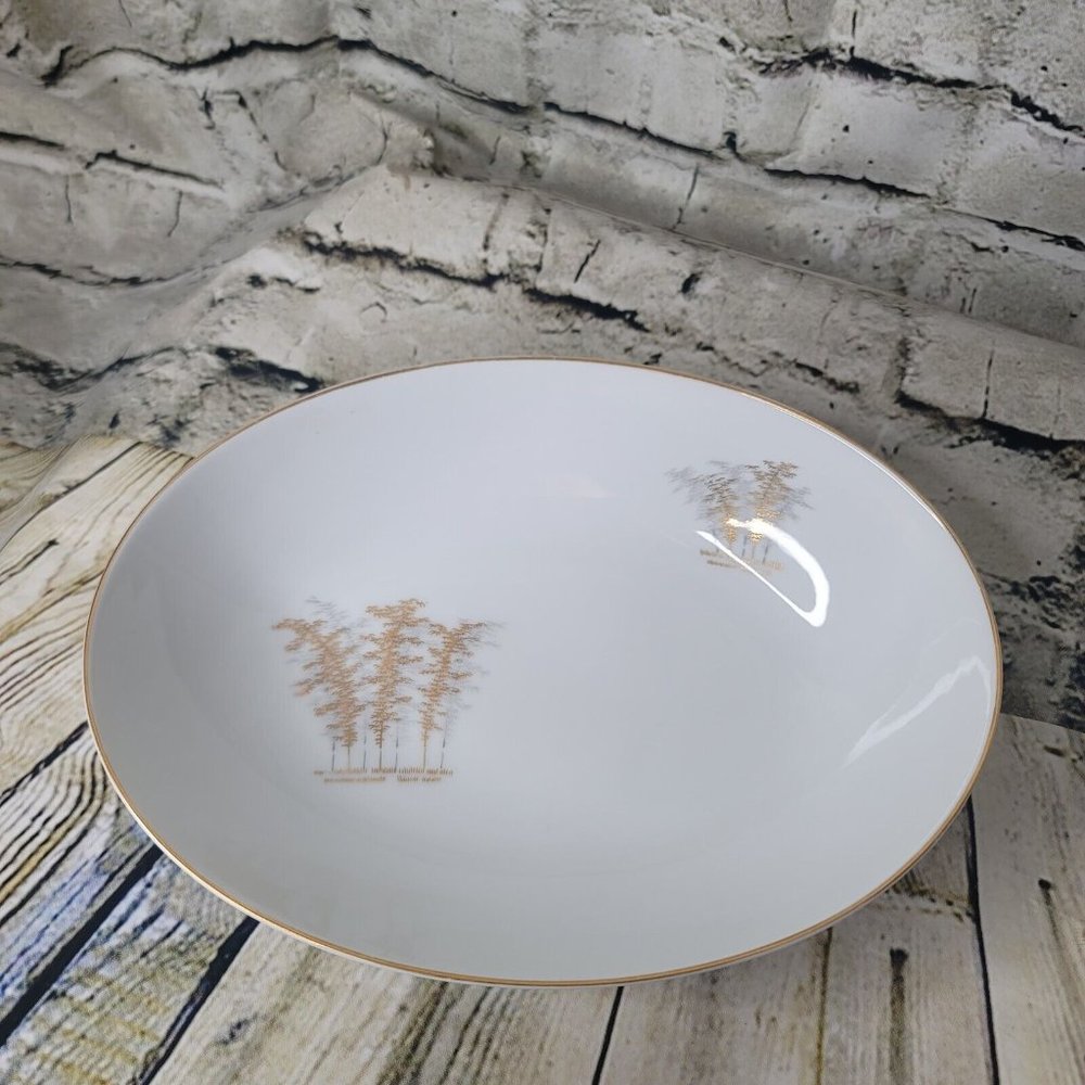 FUKAGAWA Arita Japan #901 Gold Bamboo Oval Vegetable Bowl Appx 10.5 x 7.5"